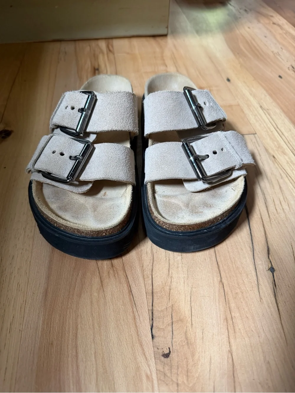 Mikuta Beige Double Buckle Suede Slide Sandals 37 - Picture 8 of 10